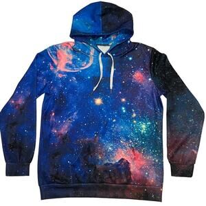 Phychedelic Galaxy Print Sweatshirt with Hood & Front Pocket L / XL Hoodie